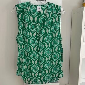 CAbi Green and White Patterned Blouse